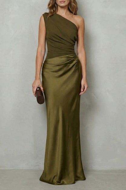 Satin One Shoulder Maxi Dress