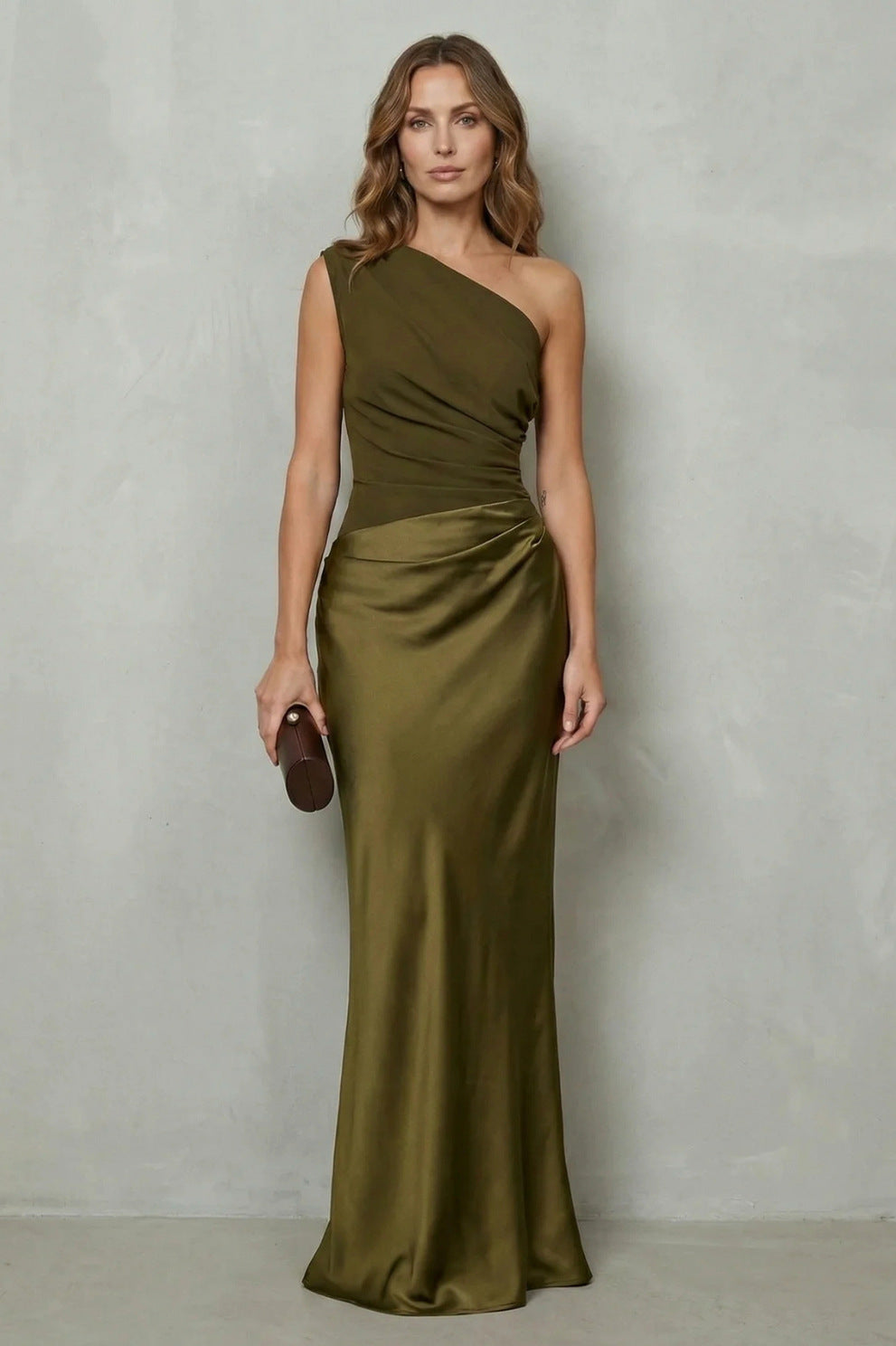Satin One Shoulder Maxi Dress