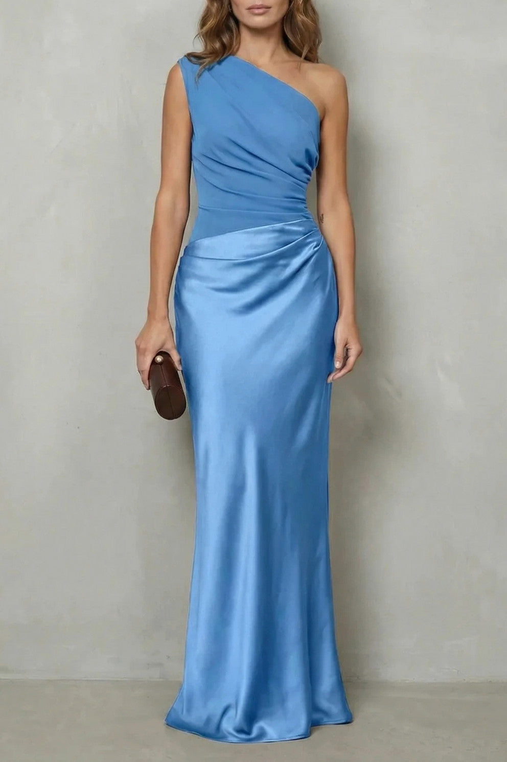 Satin One Shoulder Maxi Dress