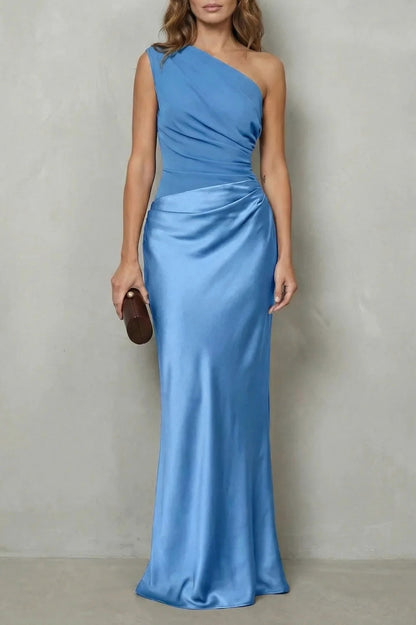 Satin One Shoulder Maxi Dress