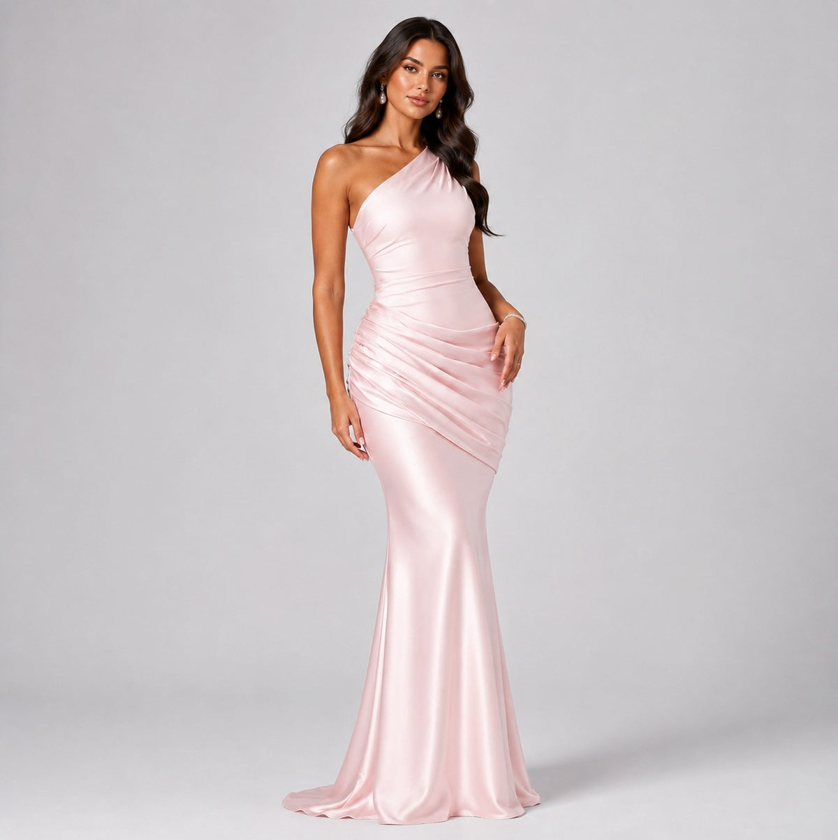 Satin One Shoulder Mermaid Maxi Dress