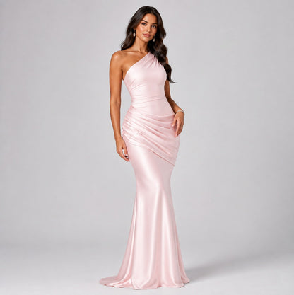 Satin One Shoulder Mermaid Maxi Dress