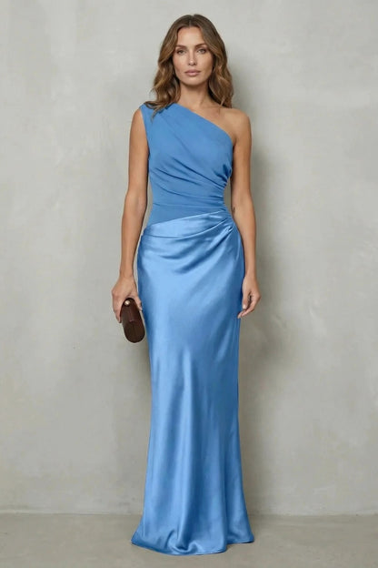 Satin One Shoulder Maxi Dress