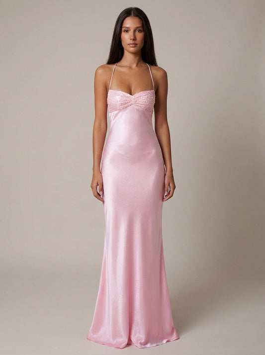 Satin Slip Halter Maxi Dress