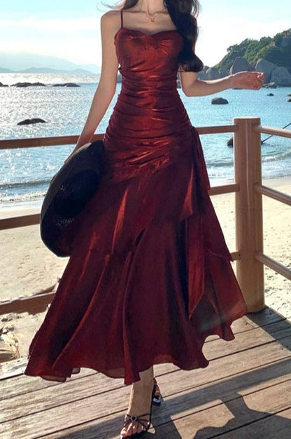 Satin Sweetheart Ruched Maxi Dress