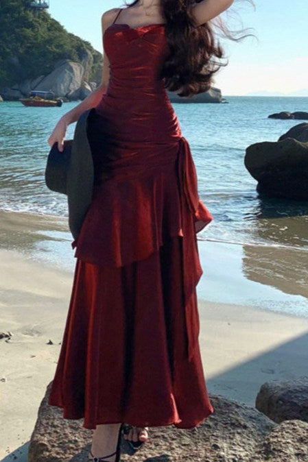 Satin Sweetheart Ruched Maxi Dress