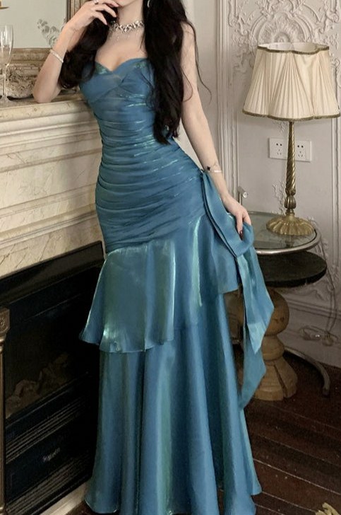 Satin Sweetheart Ruched Maxi Dress