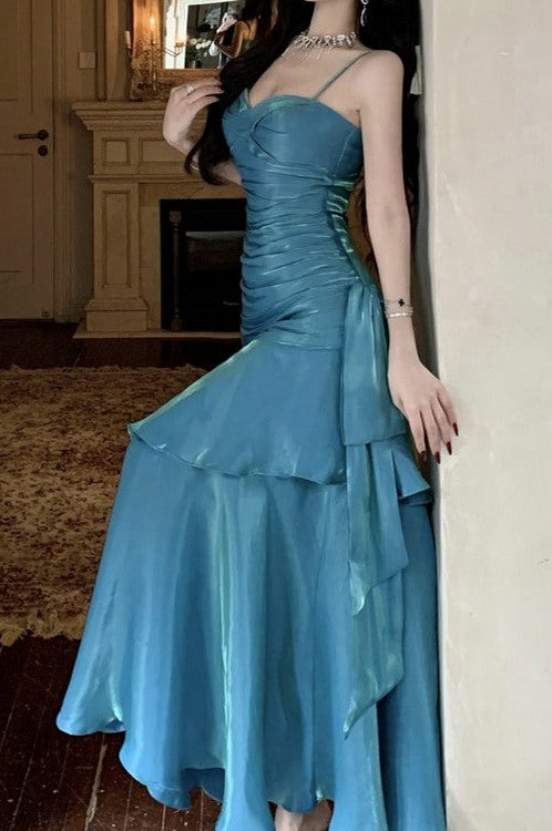 Satin Sweetheart Ruched Maxi Dress