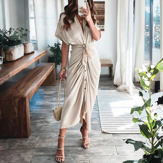 Satin Tie Waist Midi Dress
