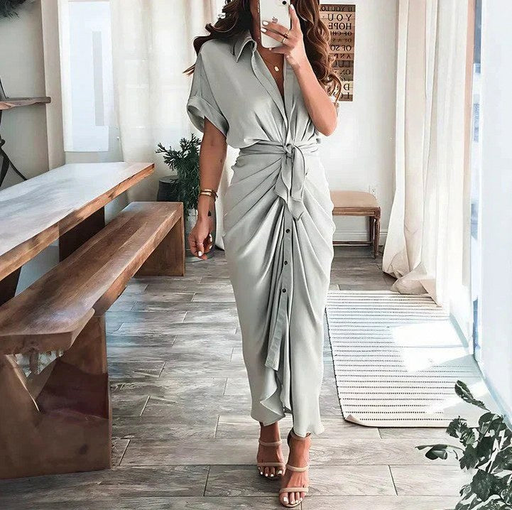 Satin Tie Waist Midi Dress