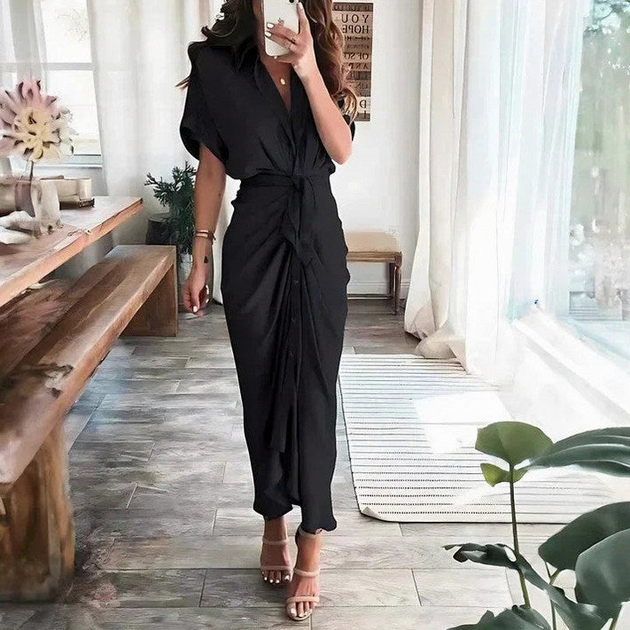 Satin Tie Waist Midi Dress