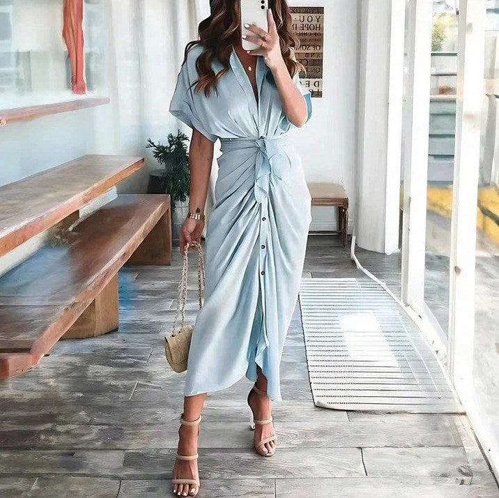 Satin Tie Waist Midi Dress