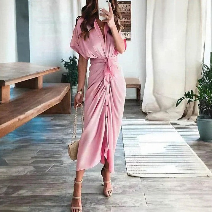 Satin Tie Waist Midi Dress