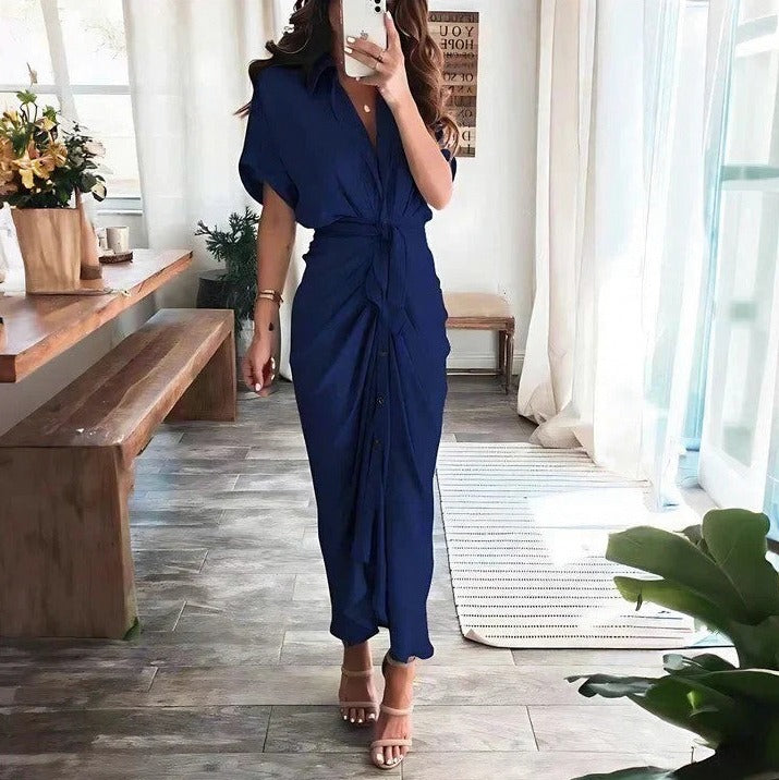 Satin Tie Waist Midi Dress