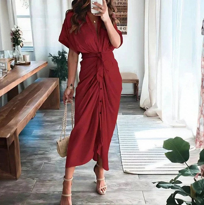 Satin Tie Waist Midi Dress