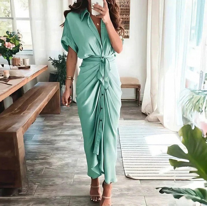 Satin Tie Waist Midi Dress