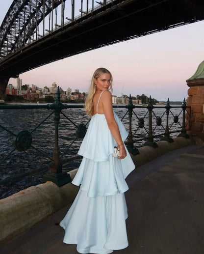 Satin Tiered Backless Maxi Dress