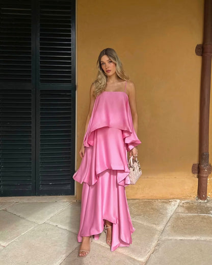 Satin Tiered Backless Maxi Dress