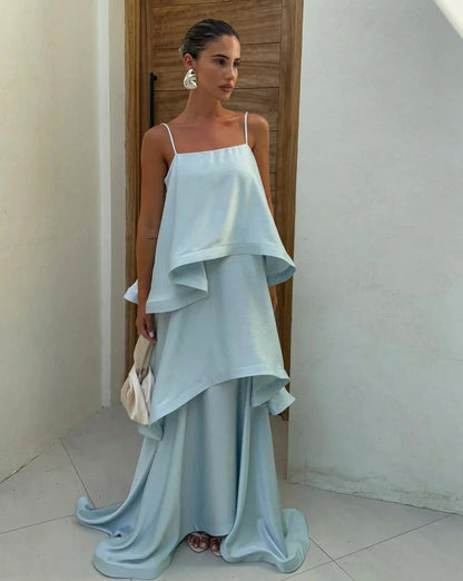 Satin Tiered Backless Maxi Dress