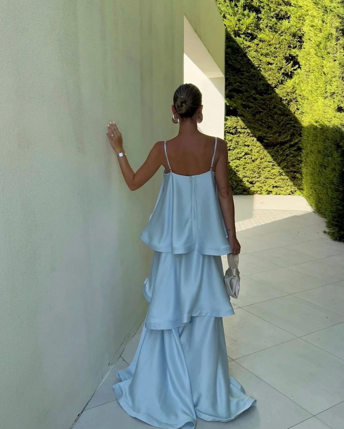 Satin Tiered Backless Maxi Dress