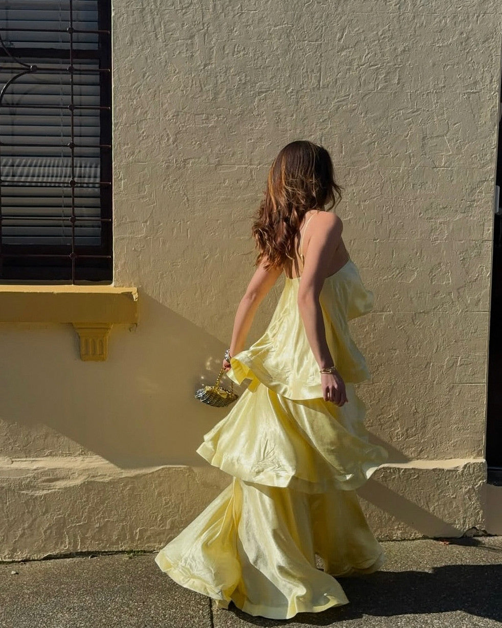 Satin Tiered Backless Maxi Dress