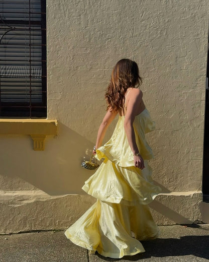 Satin Tiered Backless Maxi Dress