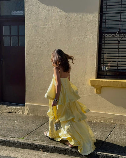 Satin Tiered Backless Maxi Dress