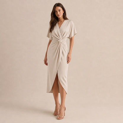 Satin Twist Front Midi Dress