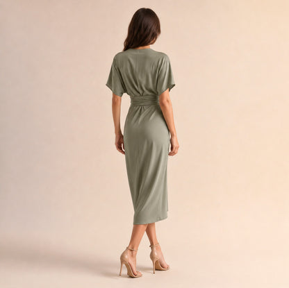 Satin Twist Front Midi Dress