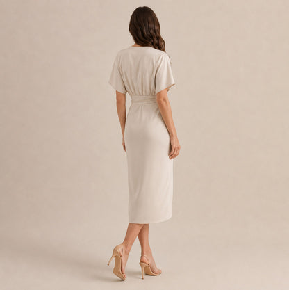 Satin Twist Front Midi Dress