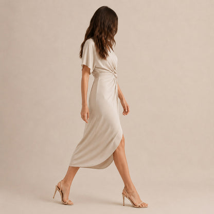 Satin Twist Front Midi Dress