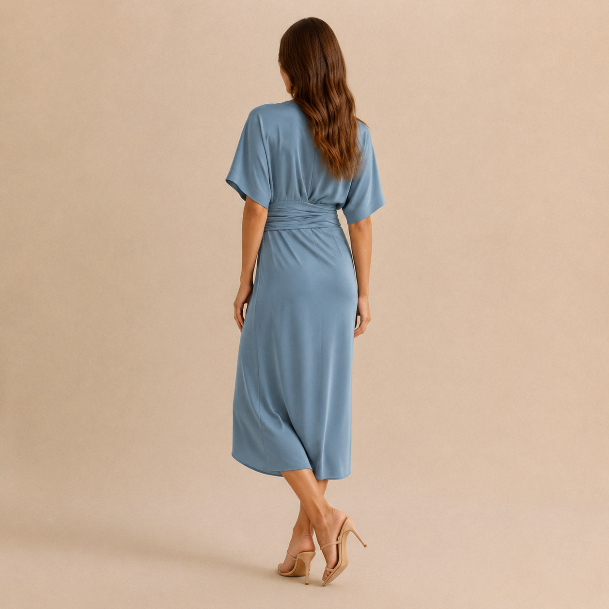 Satin Twist Front Midi Dress
