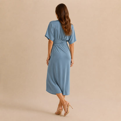 Satin Twist Front Midi Dress