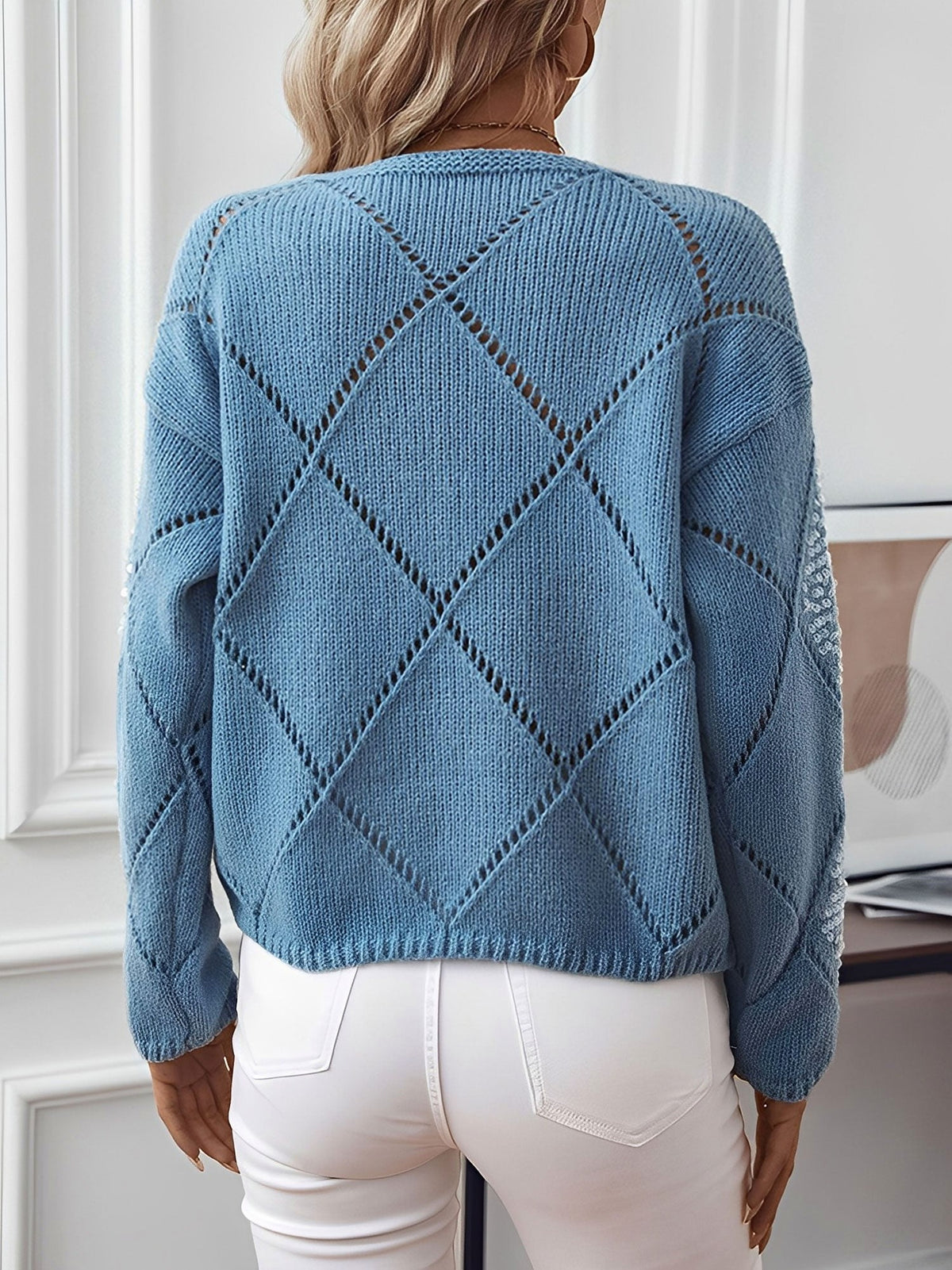 Sequin Argyle Crewneck Knit Sweater