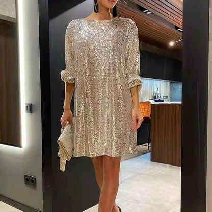 Sequin Balloon Sleeve Mini Dress