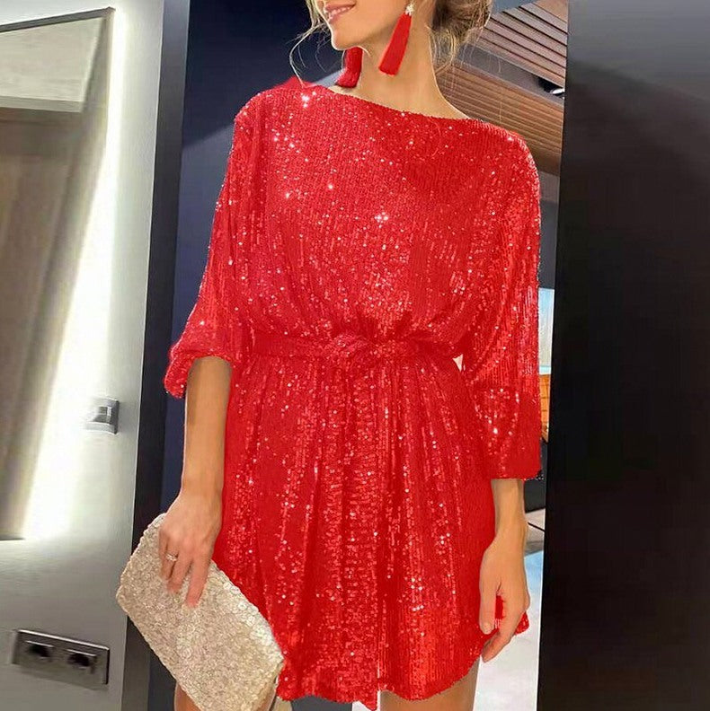 Sequin Balloon Sleeve Mini Dress