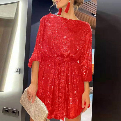 Sequin Balloon Sleeve Mini Dress
