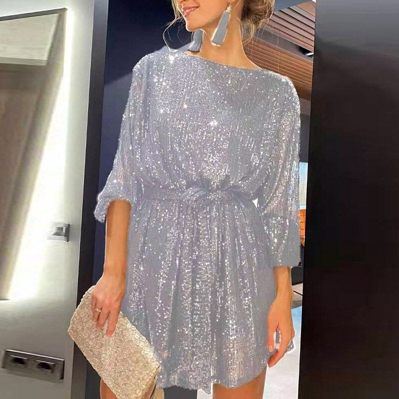 Sequin Balloon Sleeve Mini Dress