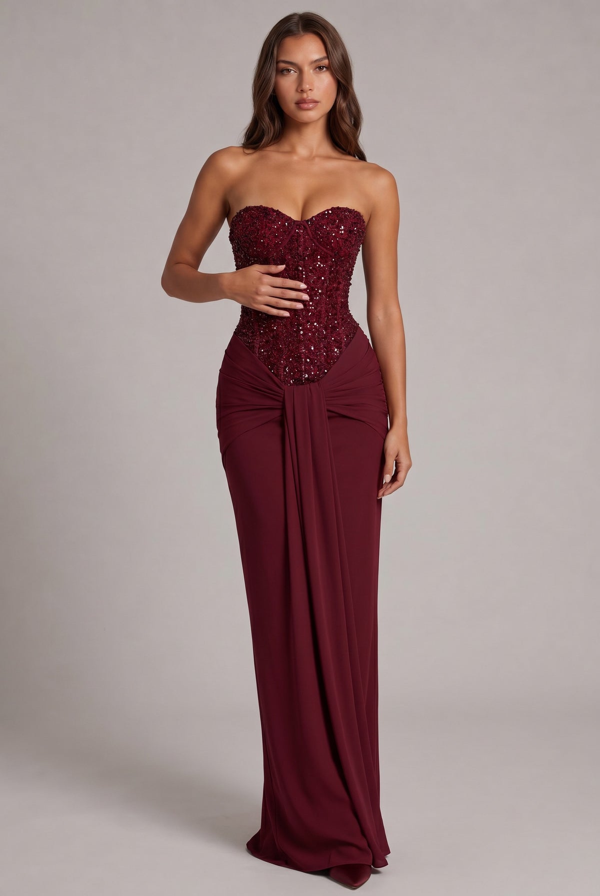 Sequin Corset Strapless Maxi Dress
