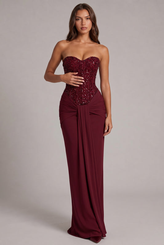 Sequin Corset Strapless Maxi Dress