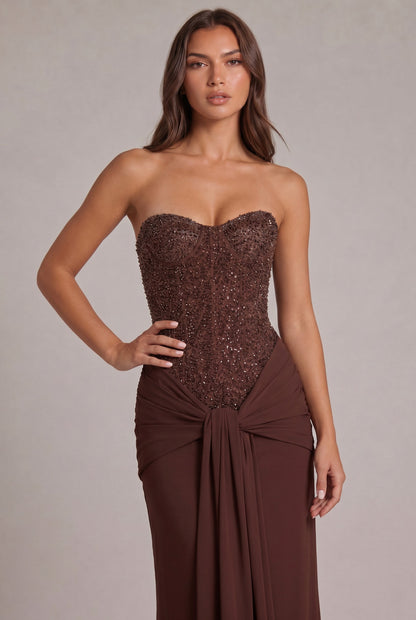 Sequin Corset Strapless Maxi Dress