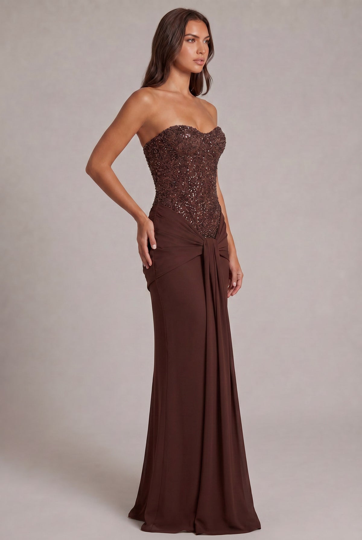 Sequin Corset Strapless Maxi Dress