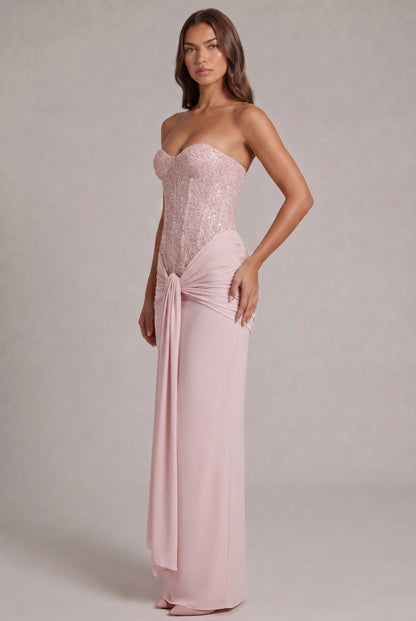 Sequin Corset Strapless Maxi Dress