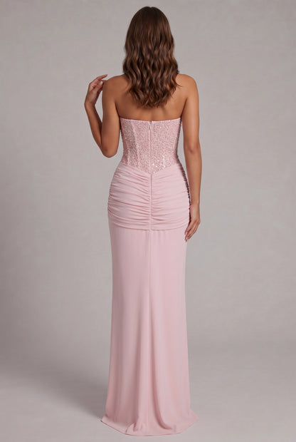 Sequin Corset Strapless Maxi Dress