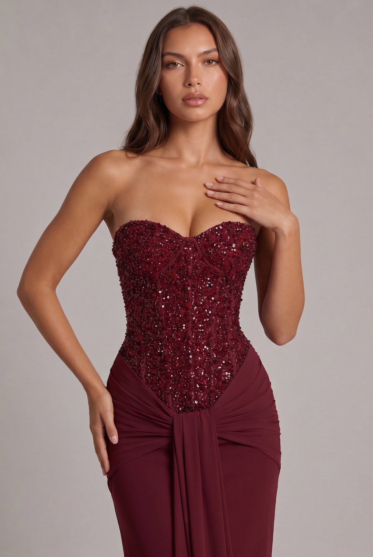 Sequin Corset Strapless Maxi Dress