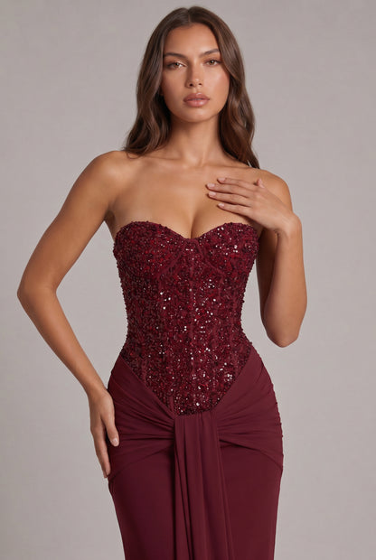 Sequin Corset Strapless Maxi Dress