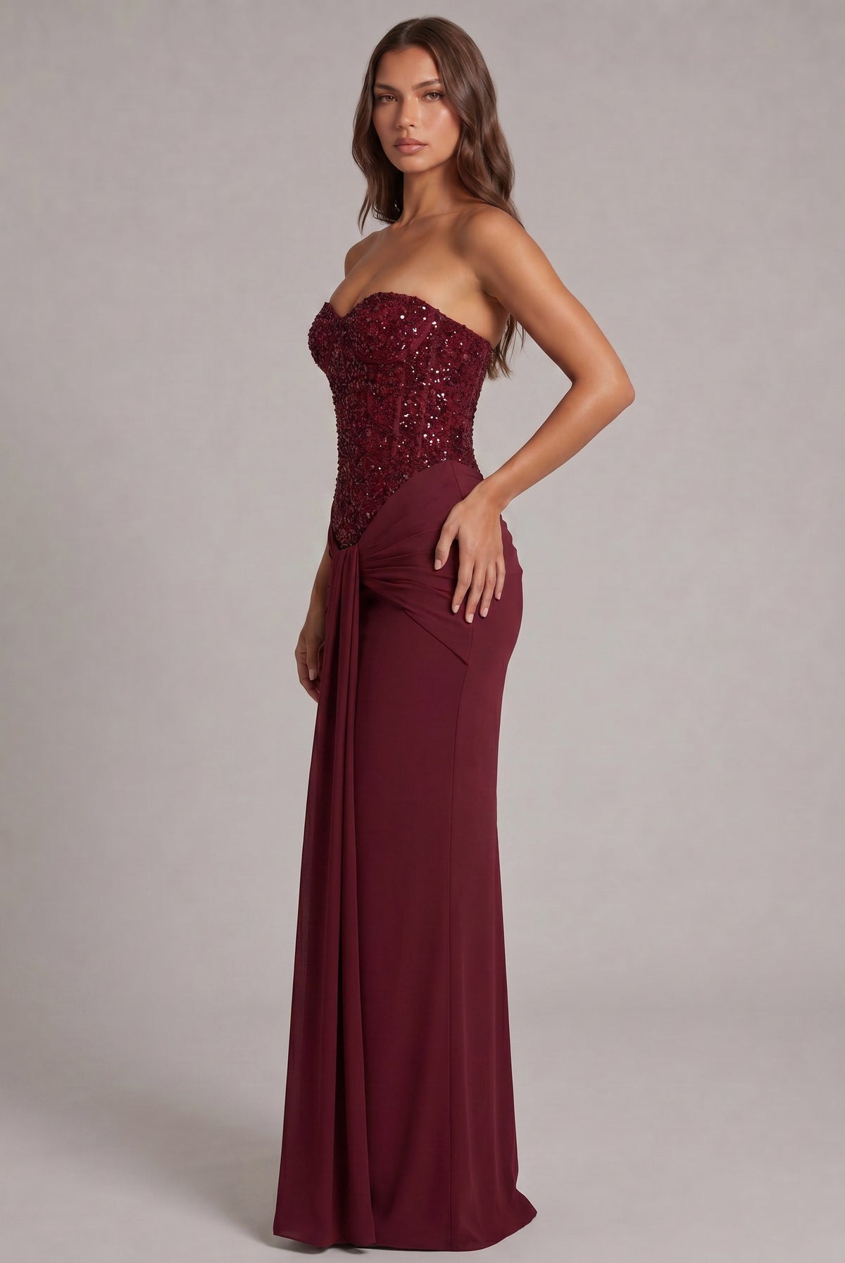 Sequin Corset Strapless Maxi Dress