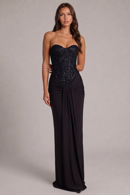 Sequin Corset Strapless Maxi Dress