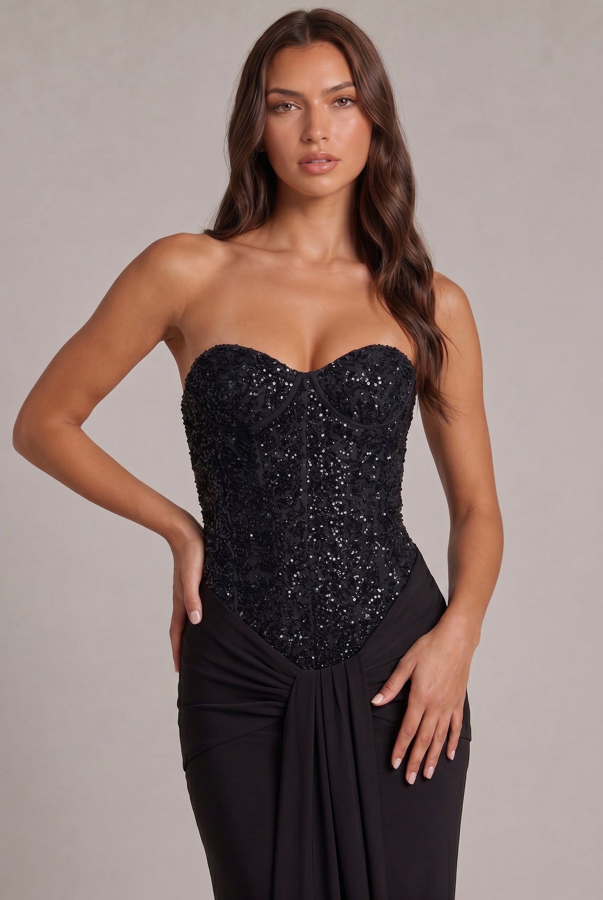 Sequin Corset Strapless Maxi Dress