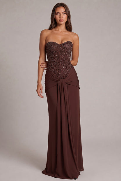 Sequin Corset Strapless Maxi Dress